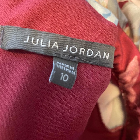 Julia Jordan Womens 10 Satin Romantic Floral Red Modest Cocktail Midi Dress - Picture 4 of 6